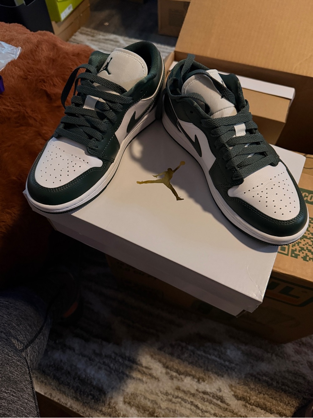 Jordan Low Top Sneakers in White and Dark Green